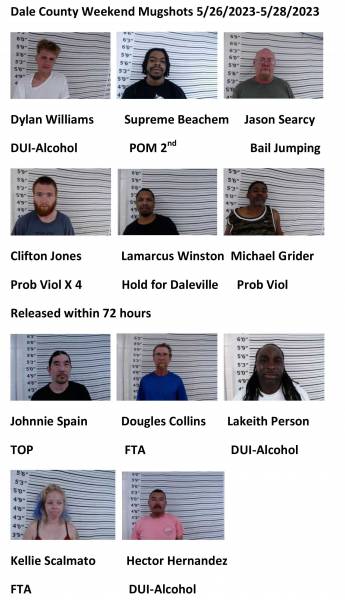 Dale County/ Coffee County/Pike County /Barbour County Weekend Mugshots 5/26/2023-5/28/2023