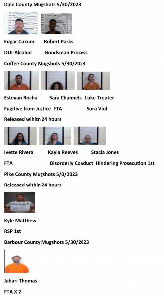 Dale County/Coffee County/Pike County/ Barbour County Mugshots 5/30/2023