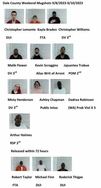 Dale County/ Coffee County/Pike County /Barbour County Weekend Mugshots 9/8/2023-9/10/2023