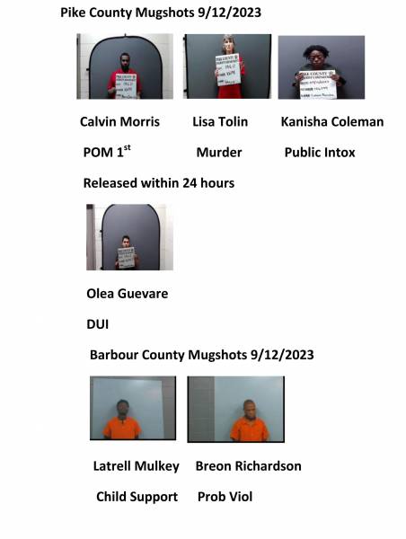 Dale County/ Coffee County/Pike County /Barbour County Mugshots 9/12/2023