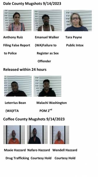 Dale County/ Coffee County/Pike County /Barbour County Mugshots 9/14/2023