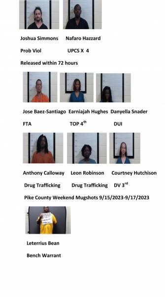 Dale County/ Coffee County/Pike County /Barbour County Weekend Mugshots 9/15/2023-9/17/2023