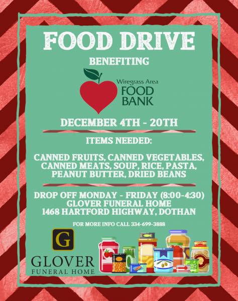 Glover Funeral Home Hosting Food Drive