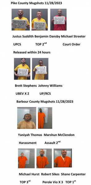 Dale County/Coffee County/Pike County/ Barbour County Mugshots 11/28/2023