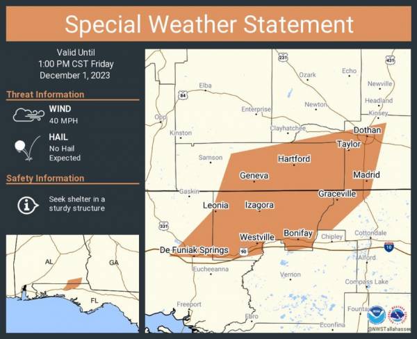 12:25 pm Special Weather Statement for Houston County