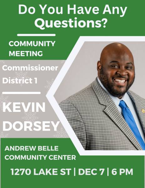 District 1 Commissioner Kevin Dorsey to Host Community Meeting