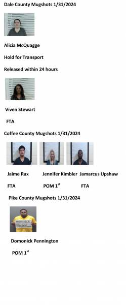 Dale County/Coffee County/Pike County Mugshots 1/31/2024