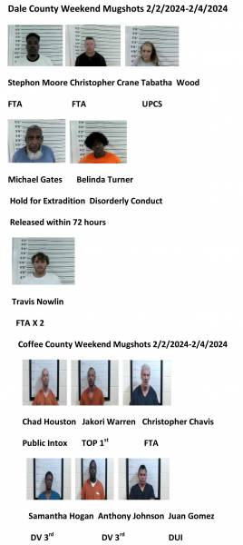 Dale County/ Coffee County /Barbour County Weekend Mugshots 2/2/2024-2/4/2024