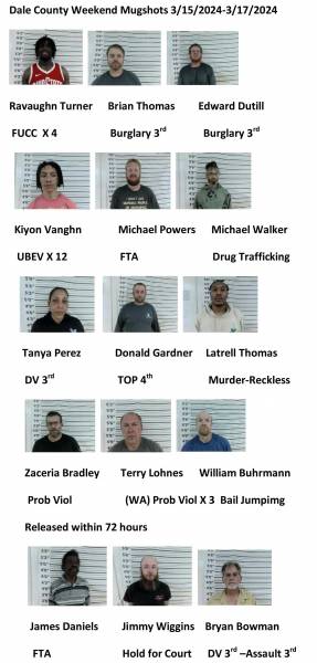 Dale County/Pike County /Barbour County Weekend Mugshots 3/15/2024-3/17/2024
