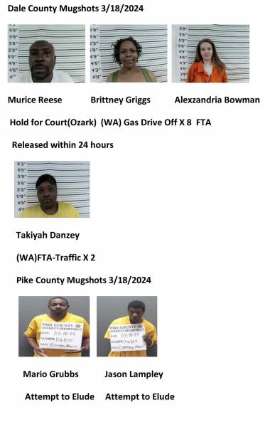 Dale County/Pike County Mugshots 3/18/2024