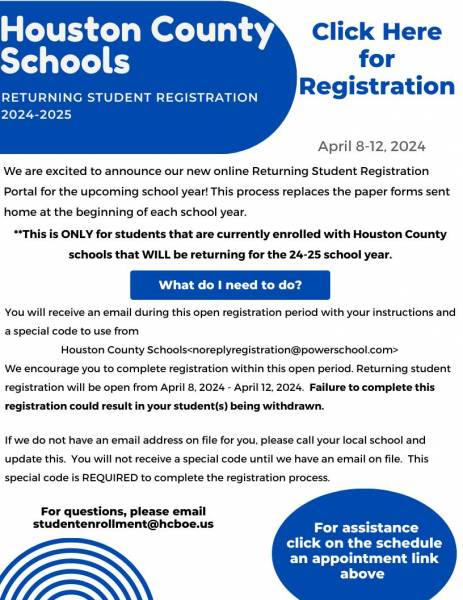 Houston County School 2024-2025 Registration On-Line