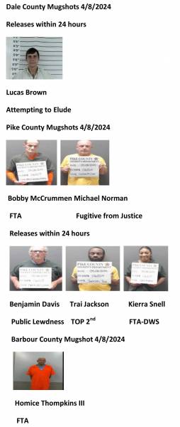 Dale County/Pike County /Barbour County Mugshots 4/8/2024