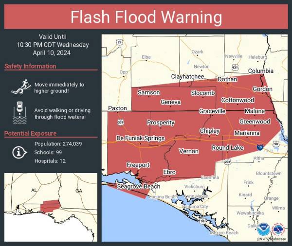 4:45pm Flash Flood Warning including Dothan AL, Miramar Beach FL and  Marianna FL until 10:30 PM CDT