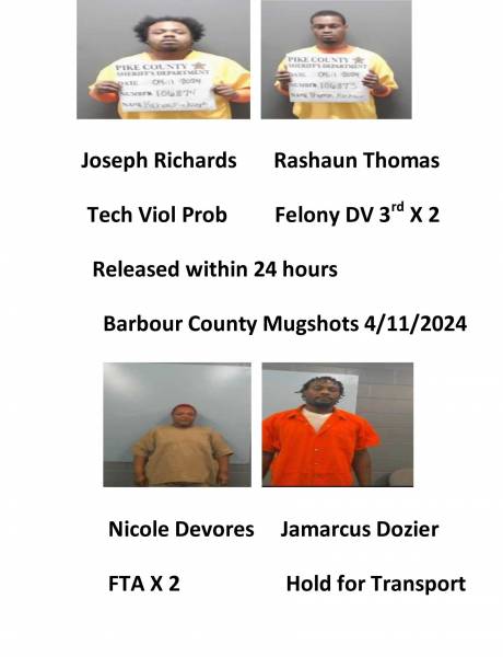 Dale County/Pike County /Barbour County Mugshots 4/11/2024