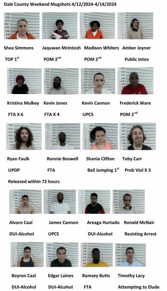 Dale County/Pike County /Barbour County Weekend Mugshots 4/12/2024-4/14/2024