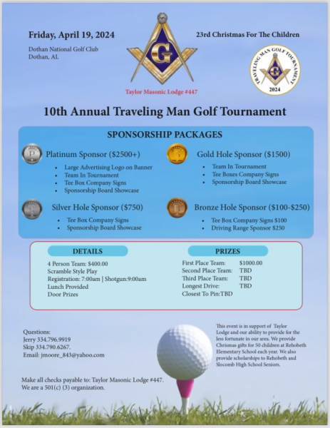 Taylor Masonic Lodge to Hold 10th Annual Charity Golf Tournament