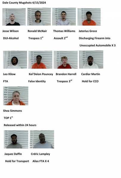 Dale County/Pike County /Barbour County Mugshots 4/15/2024