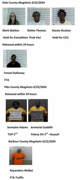 Dale County/Pike County /Barbour County Mugshots 4/22/2024