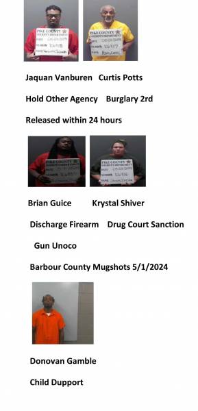 Dale County/Pike County /Barbour County Mugshots 5/1/2024